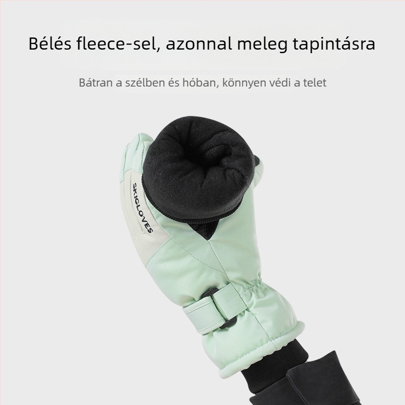 Gyerek síkesztyűk – meleg, poliészter anyagú, Koreai stílusú ujjas kivitel, 8–12 éveseknek, tél