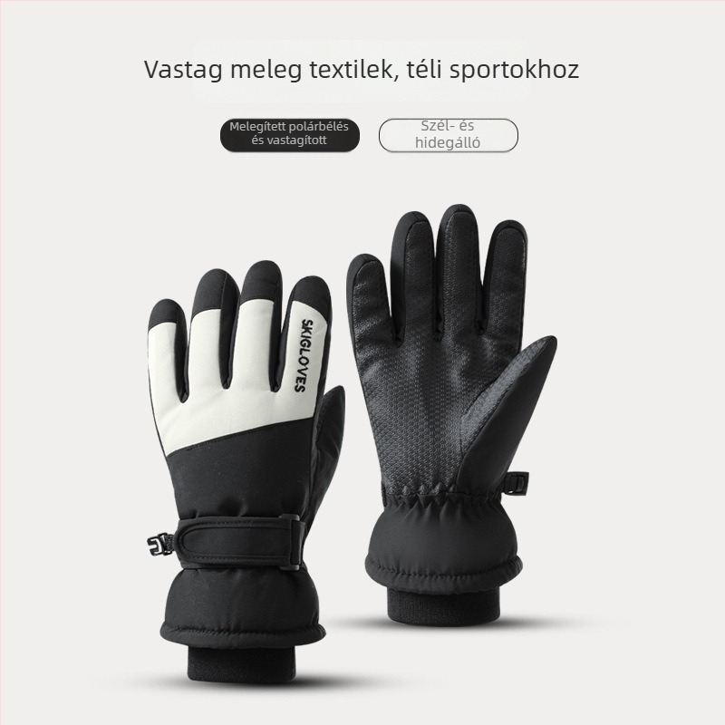 Gyerek síkesztyűk – meleg, poliészter anyagú, Koreai stílusú ujjas kivitel, 8–12 éveseknek, tél