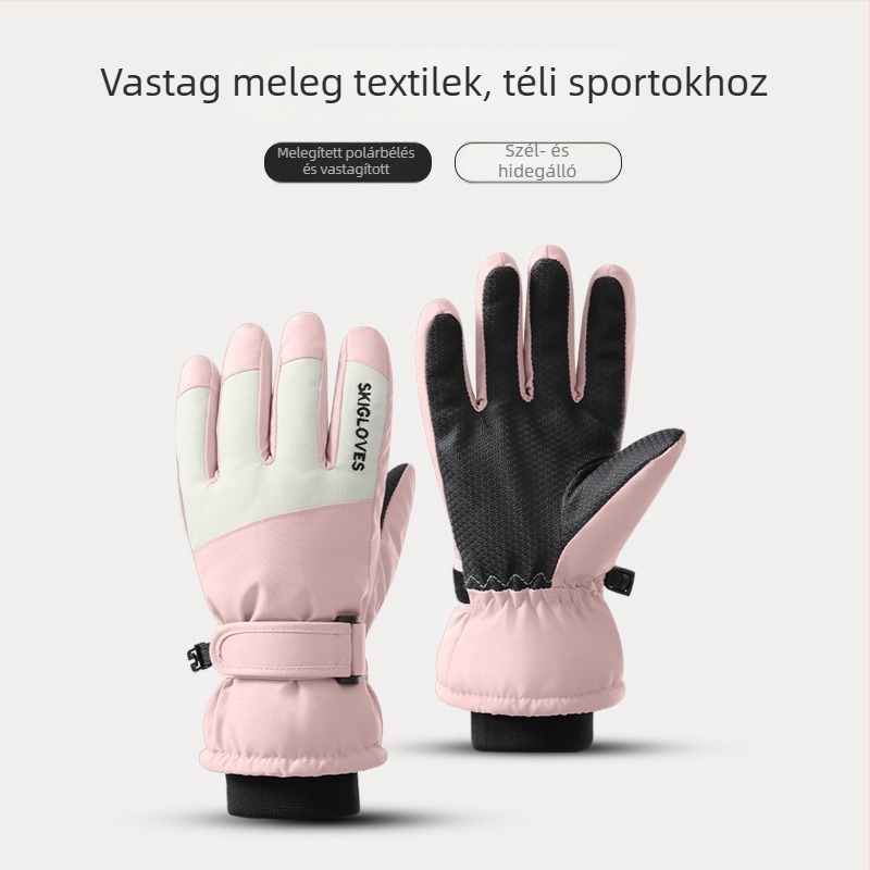 Gyerek síkesztyűk – meleg, poliészter anyagú, Koreai stílusú ujjas kivitel, 8–12 éveseknek, tél