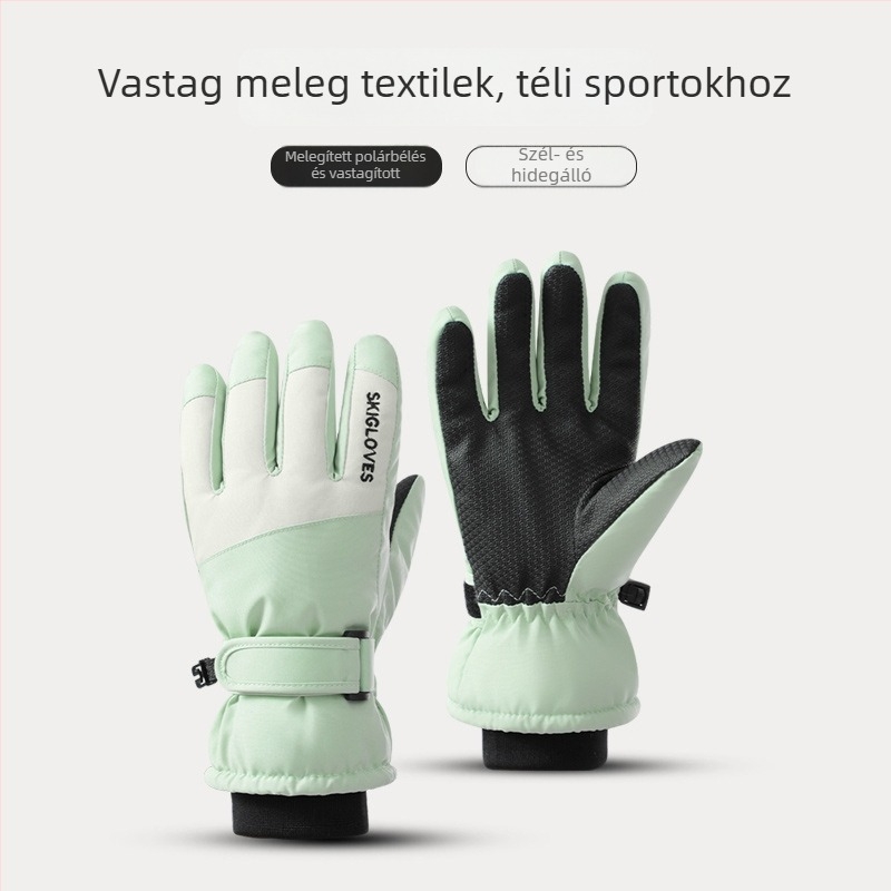 Gyerek síkesztyűk – meleg, poliészter anyagú, Koreai stílusú ujjas kivitel, 8–12 éveseknek, tél