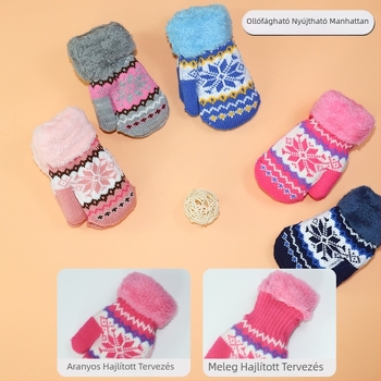 Gyerekek téli ujjatlan kesztyűk, uniszex, akril fonalból kötve, Jacquard mintázat, rajzfilm motívum, melegen tart, 2–6 éves korosztálynak
