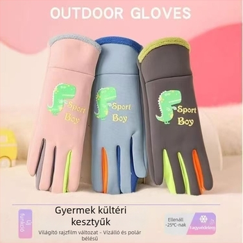 Gyerekeknek készült meleg, csúszásmentes kesztyű dinoszaurusz mintával, fénylő hatású télre 2025