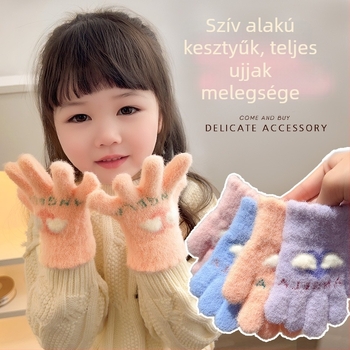 Little Angel Gyerekek téli kesztyűi, uniszex, szétválasztott ujjak, rajzfilmszerű dizájn, vastag szigetelés