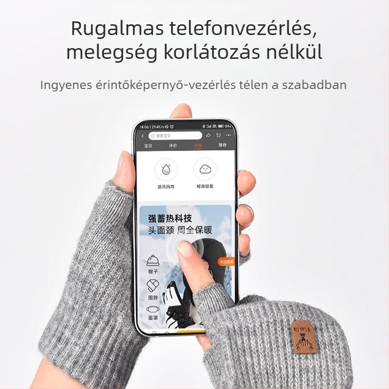 Kötött gyerek kesztyű télre, félujjas, lehajtható ujjtakaróval, meleg és íráshoz ideális
