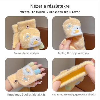 Gyerek téli kesztyűk, meleg és vastag, félujjas kivitel, rajzfilm mintával, kötött anyag