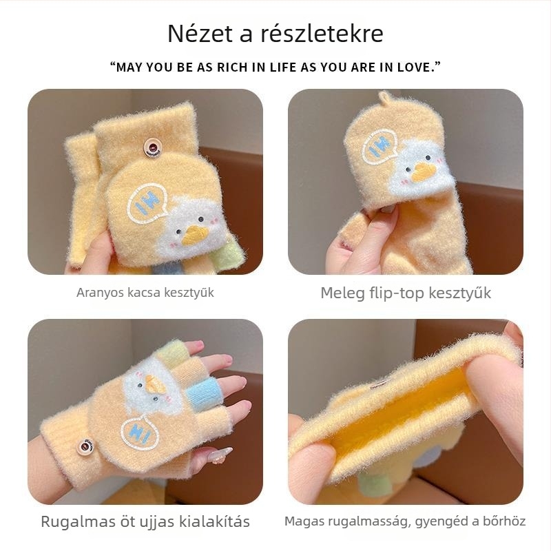 Gyerek téli kesztyűk, meleg és vastag, félujjas kivitel, rajzfilm mintával, kötött anyag