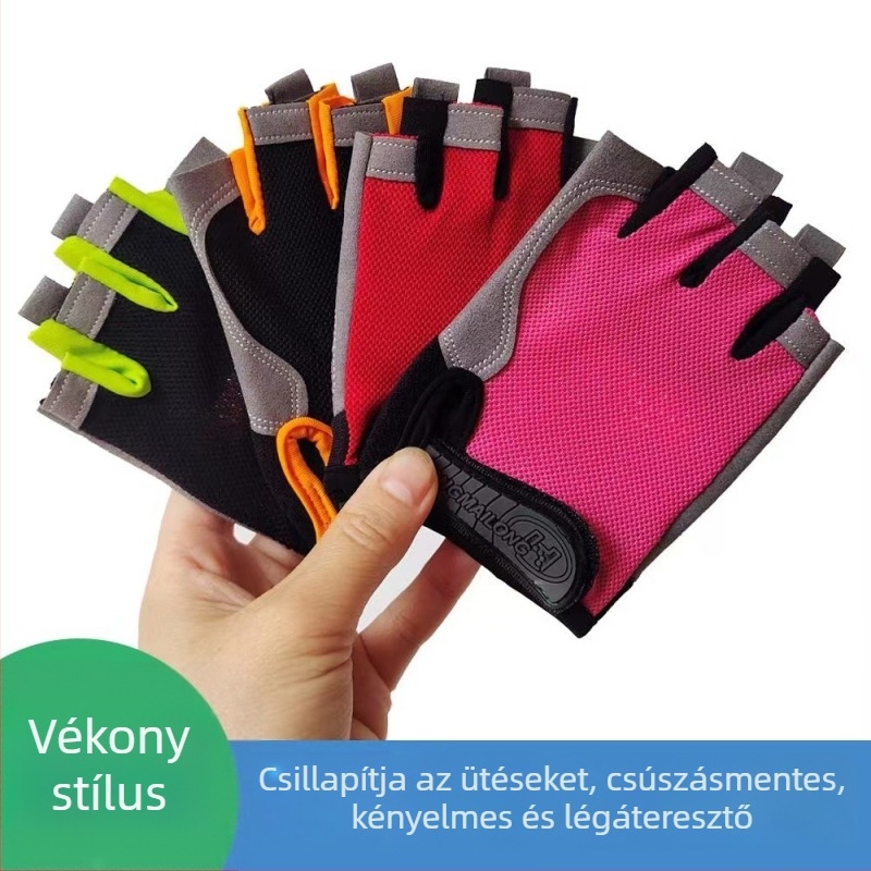 Gyerekek félujjas kerékpáros kesztyű – csúszásmentes, hálós anyag, 4–16 éveseknek