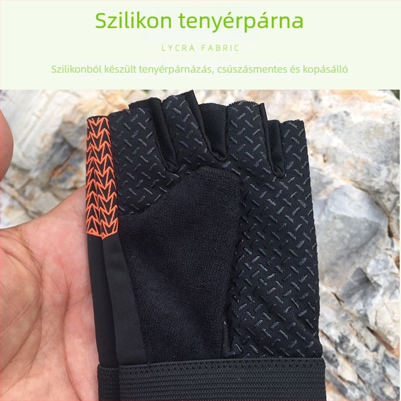 Gyerekeknek készült félujjú kerékpáros kesztyűk, csúszásmentes, napvédő, jacquard szövet, uniszex, 8–15 éveseknek