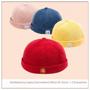 Piros első születésnapi sapka babáknak, corduroy beret négy évszakra, retro stílus