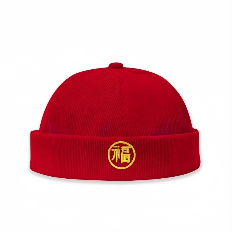 Piros első születésnapi sapka babáknak, corduroy beret négy évszakra, retro stílus