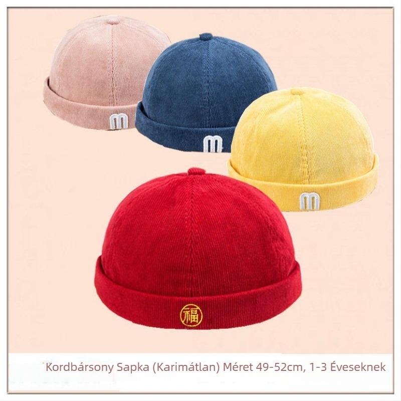 Piros első születésnapi sapka babáknak, corduroy beret négy évszakra, retro stílus