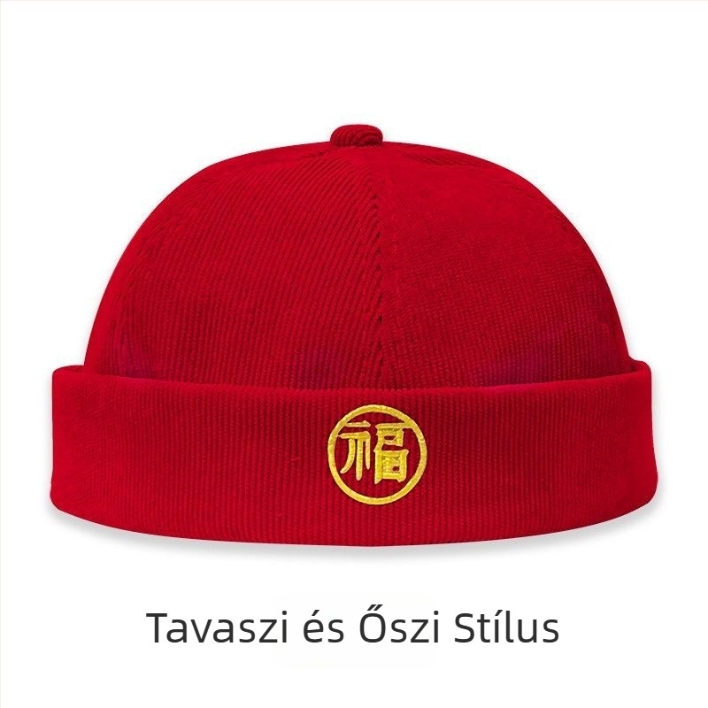 Piros első születésnapi sapka babáknak, corduroy beret négy évszakra, retro stílus