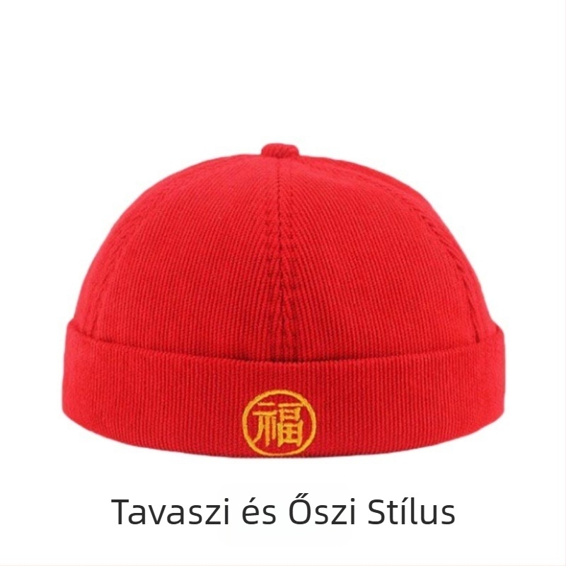 Piros első születésnapi sapka babáknak, corduroy beret négy évszakra, retro stílus