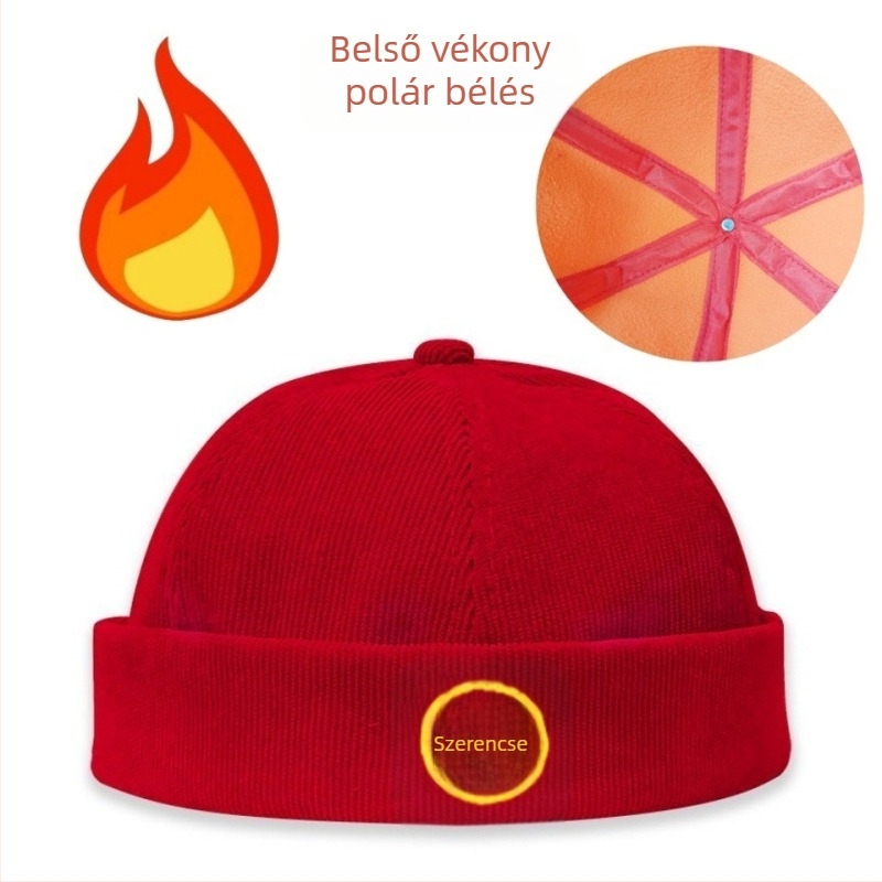 Piros első születésnapi sapka babáknak, corduroy beret négy évszakra, retro stílus