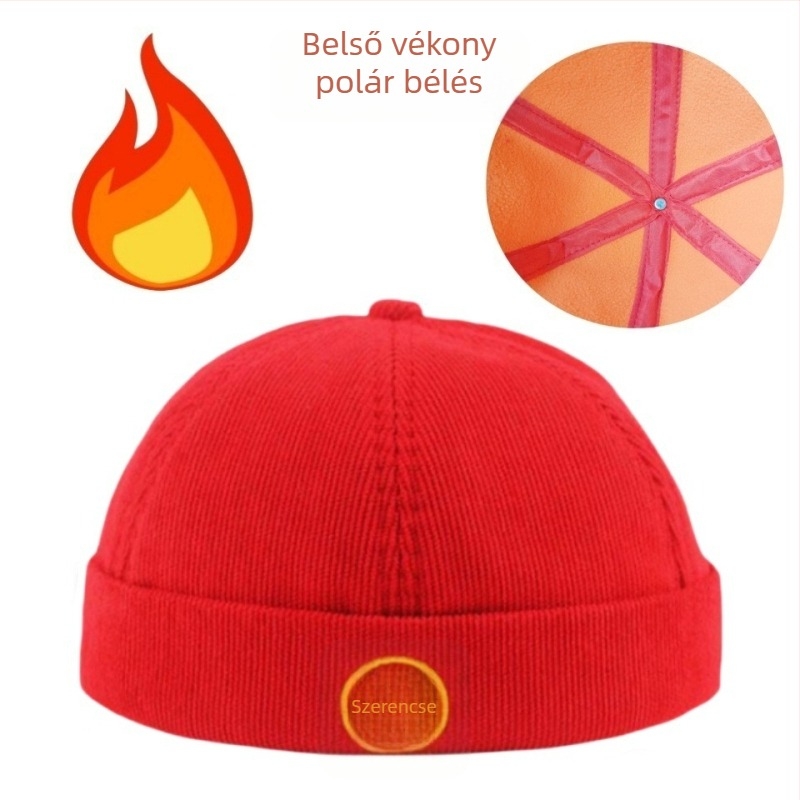 Piros első születésnapi sapka babáknak, corduroy beret négy évszakra, retro stílus