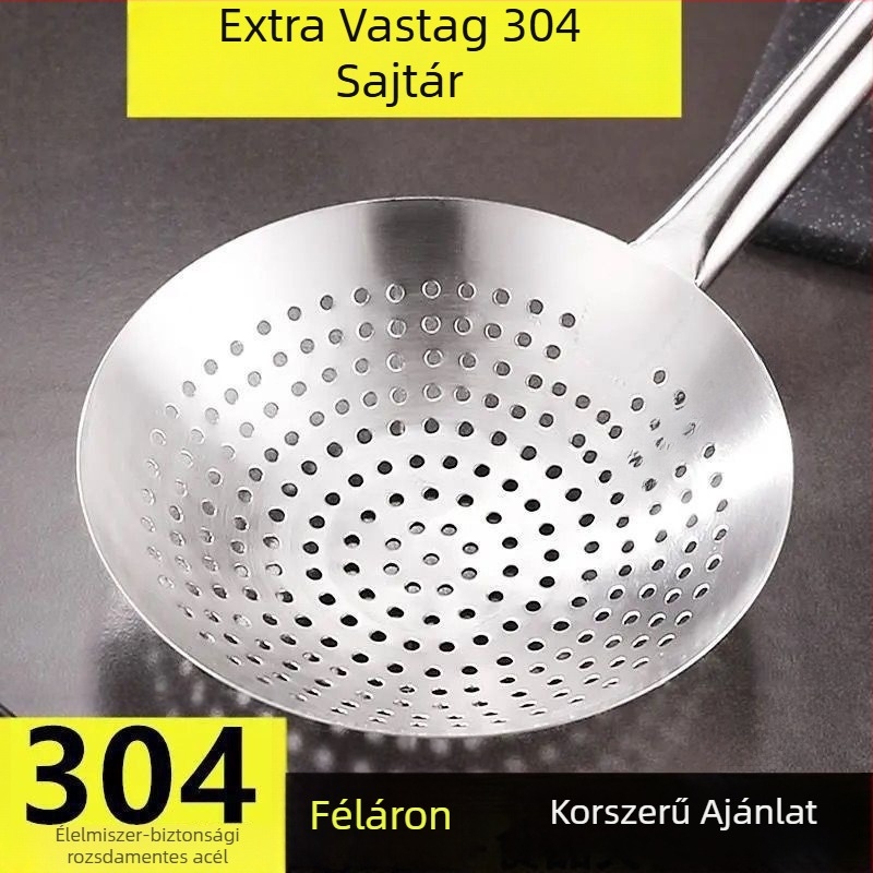 Szűrőkanál tészta és gombóc számára – 304 rozsdamentes acél, hőálló, fogantyú rozsdamentes acélból