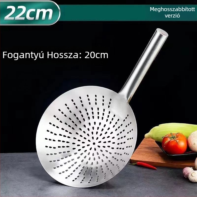 Szűrőkanál tészta és gombóc számára – 304 rozsdamentes acél, hőálló, fogantyú rozsdamentes acélból