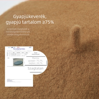 Gyerekeknek készült beret, gyapjúkeverék, kupola alakú, perem, téli