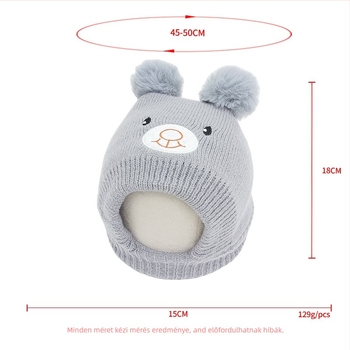 Kötött gyerek sapka szarvas plüss díszítéssel, téli meleg, kupola alakú, 2–10 éveseknek