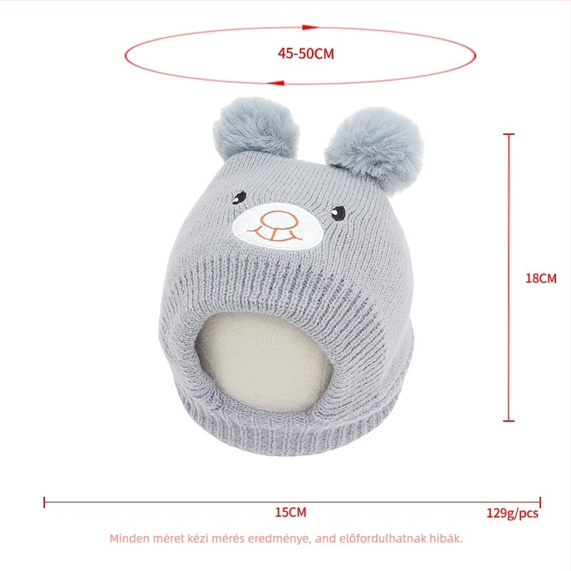 Kötött gyerek sapka szarvas plüss díszítéssel, téli meleg, kupola alakú, 2–10 éveseknek
