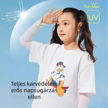 Ice silk karvédő gyerekeknek – nyári UV védelem, aranyos medve minta, vékony kivitel, 8–13 éveseknek