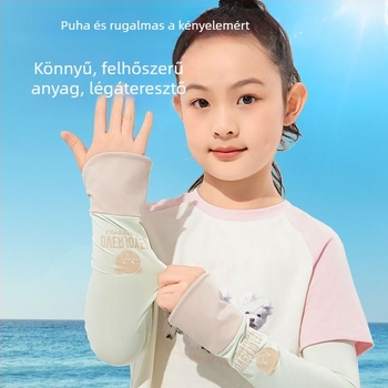 Ice silk karvédő gyerekeknek – nyári UV védelem, aranyos medve minta, vékony kivitel, 8–13 éveseknek