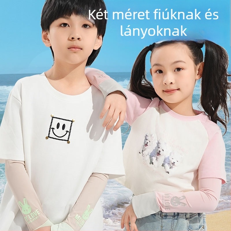 Ice silk karvédő gyerekeknek – nyári UV védelem, aranyos medve minta, vékony kivitel, 8–13 éveseknek