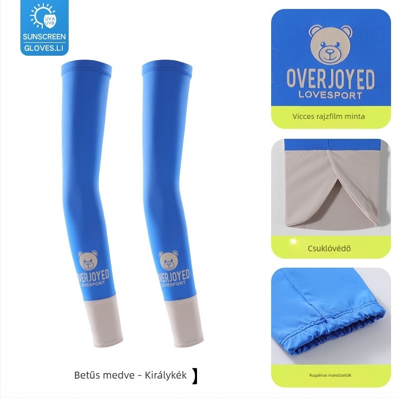 Ice silk karvédő gyerekeknek – nyári UV védelem, aranyos medve minta, vékony kivitel, 8–13 éveseknek