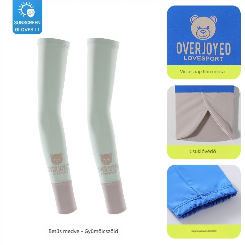 Ice silk karvédő gyerekeknek – nyári UV védelem, aranyos medve minta, vékony kivitel, 8–13 éveseknek