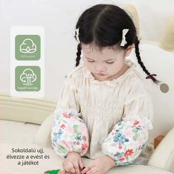 Gyerekeknek szánt pamut csipkés karvédők – szennyeződés elleni, virágos mintával, téli–tavaszi–ősszi szezonra, 0–13 éves lányoknak