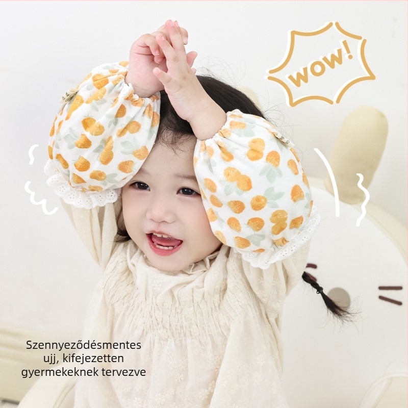 Gyerekeknek szánt pamut csipkés karvédők – szennyeződés elleni, virágos mintával, téli–tavaszi–ősszi szezonra, 0–13 éves lányoknak