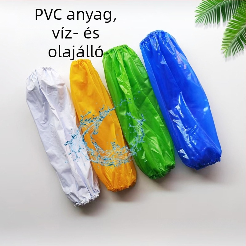 Fehér átlátszó PVC ujjvédők, uniszex, háztartási használatra, vízálló és olajálló, egy méret.