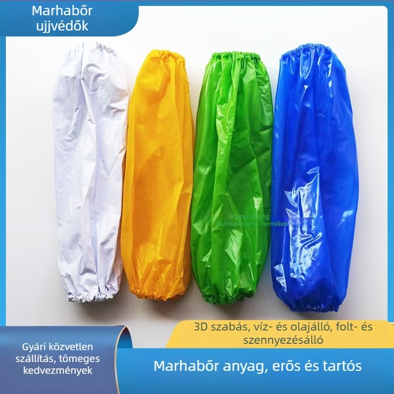Fehér átlátszó PVC ujjvédők, uniszex, háztartási használatra, vízálló és olajálló, egy méret.