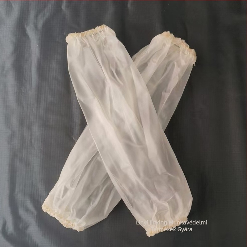 Fehér átlátszó PVC ujjvédők, uniszex, háztartási használatra, vízálló és olajálló, egy méret.