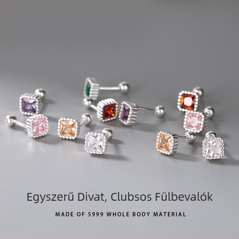 Fülbevaló - Geometriai négyzet formájú Sterling ezüstből, Jiyana márka, könnyű luxus stílus, Shanwei eredet