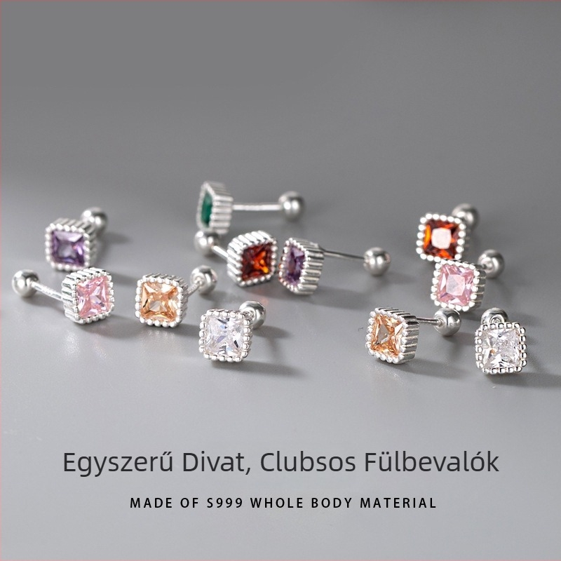Fülbevaló - Geometriai négyzet formájú Sterling ezüstből, Jiyana márka, könnyű luxus stílus, Shanwei eredet