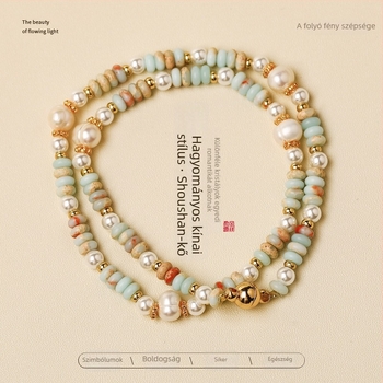 Természetes kőből készült kézzel készített karkötő nőknek, geometrikus dizájnnal, új kínai stílusban