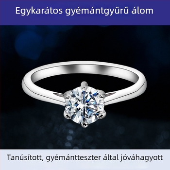 925-ös ezüst gyűrű moissanittel, D szín, 1 karát, hat karom