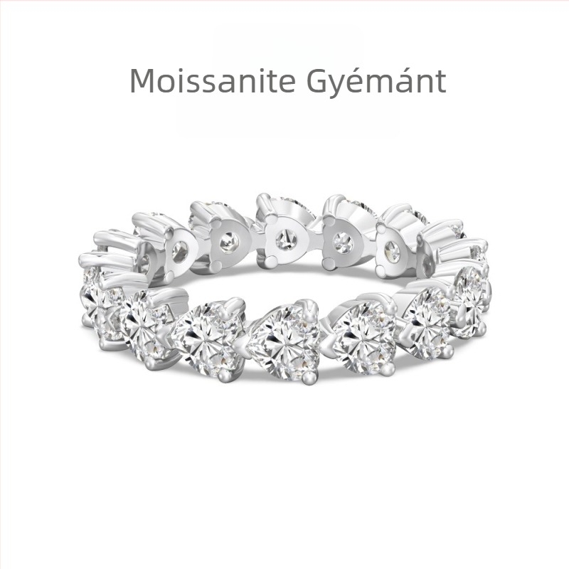 Moissanit gyűrű, 925-ös ezüst, Geometriai dizájn szív–vízcsepp motívummal, női könnyed luxus ékszer