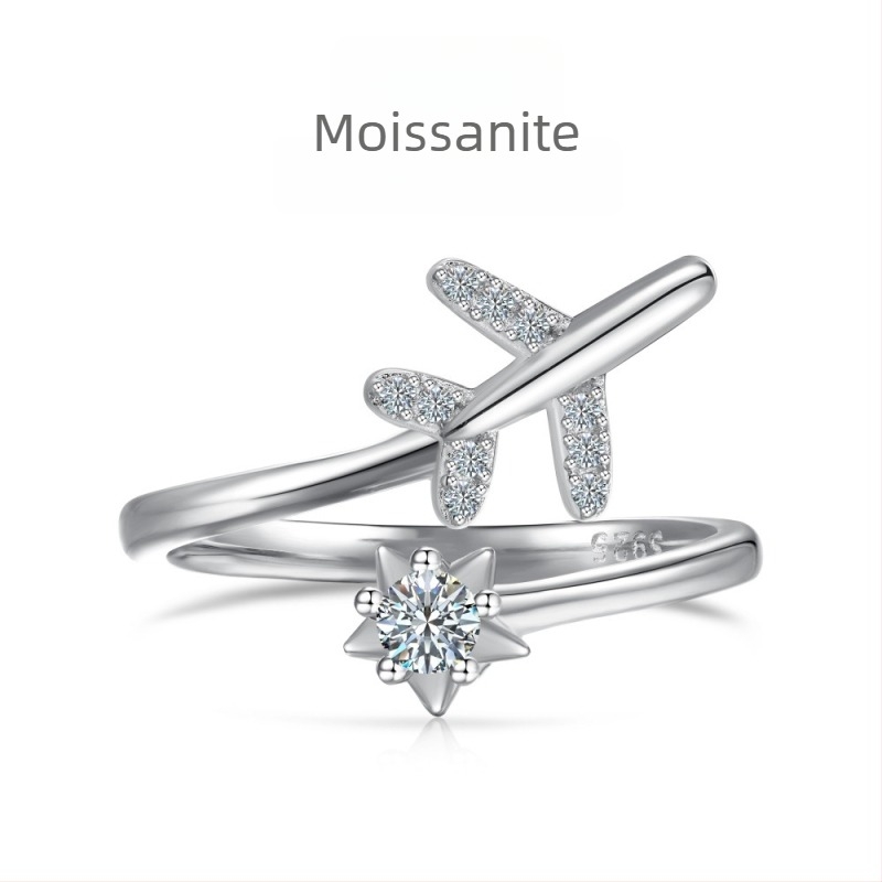 Moissanit gyűrű, 925-ös ezüst, Geometriai dizájn szív–vízcsepp motívummal, női könnyed luxus ékszer