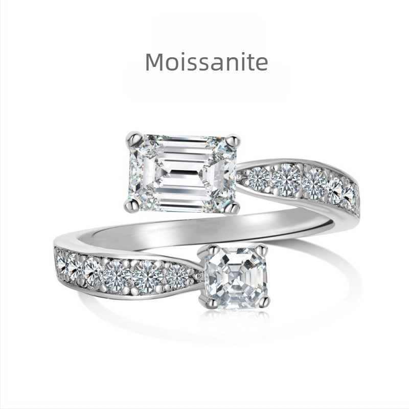 Moissanit gyűrű, 925-ös ezüst, Geometriai dizájn szív–vízcsepp motívummal, női könnyed luxus ékszer