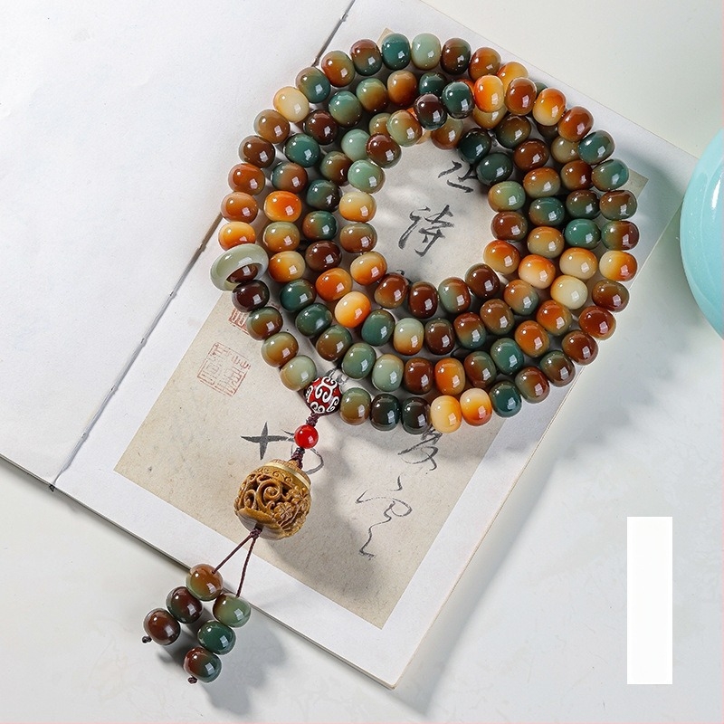 Férfi Bodhi gyökérből készült karkötő, 108 gyöngy, kínai stílusú