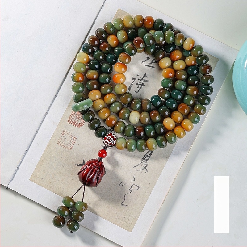 Férfi Bodhi gyökérből készült karkötő, 108 gyöngy, kínai stílusú