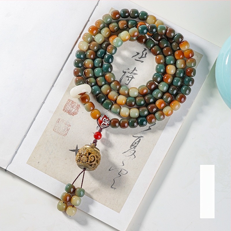 Férfi Bodhi gyökérből készült karkötő, 108 gyöngy, kínai stílusú