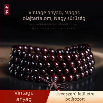 Hemu rózsafa 108 gyöngyös karkötő, polírozott felület, modern minimalista stílus, uniszex, márka Hemu