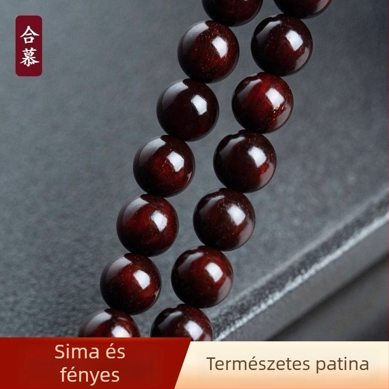 Hemu rózsafa 108 gyöngyös karkötő, polírozott felület, modern minimalista stílus, uniszex, márka Hemu