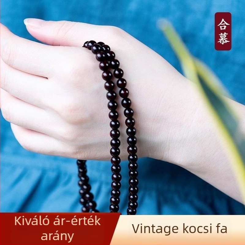 Hemu rózsafa 108 gyöngyös karkötő, polírozott felület, modern minimalista stílus, uniszex, márka Hemu