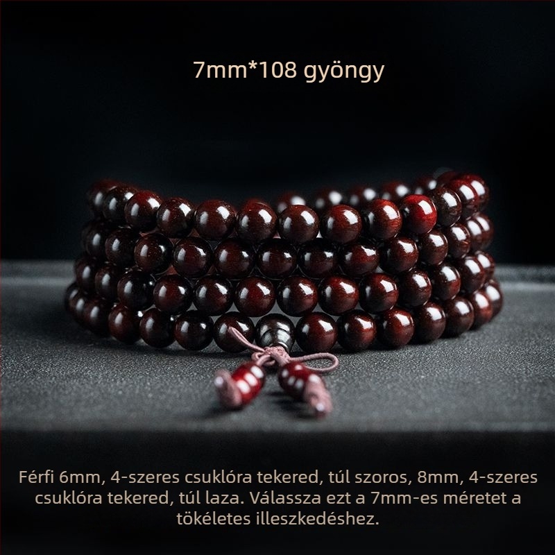Hemu rózsafa 108 gyöngyös karkötő, polírozott felület, modern minimalista stílus, uniszex, márka Hemu