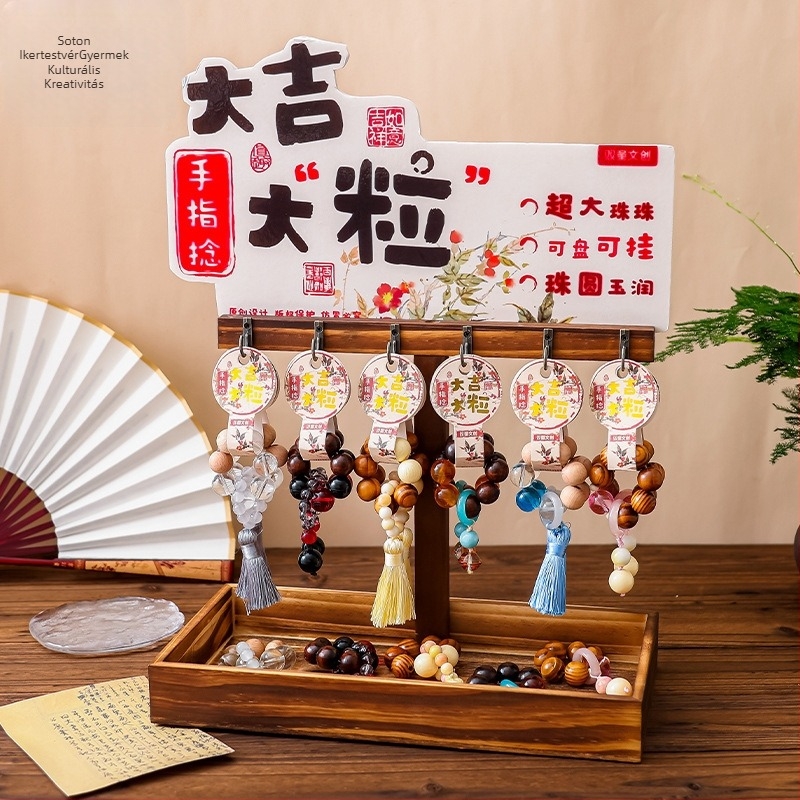 Kézzel készített fa gyöngyös karkötő kínai stílusban, Buddha gyöngyökkel