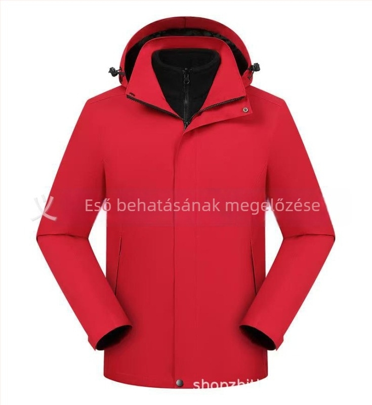 Három az egyben kabát leválasztható kapucnival és logónyomtatással, poliészter anyag, áll-nyak, zipzárral, laza szabás